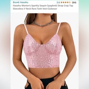 Pink Sequin Crop Top